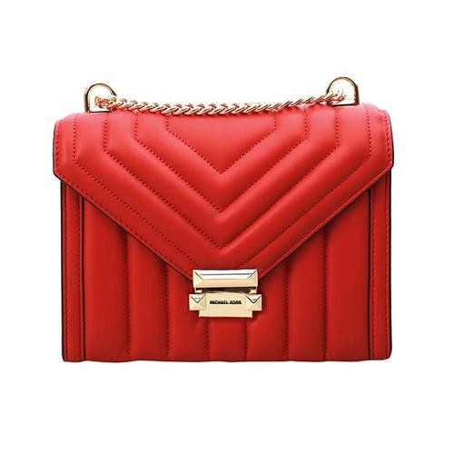 迈克·科尔斯 MICHAEL KORS2020款女包条纹羊皮链条单肩包斜挎包红色