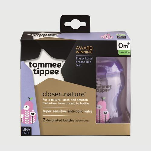【直邮】TOMMIE TIPPEE婴儿奶瓶套装260ml*2紫色