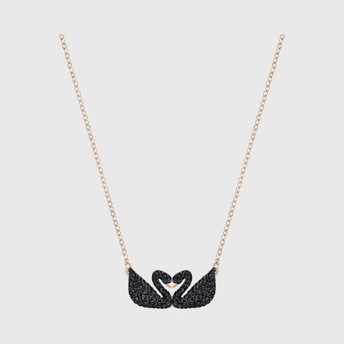 【国际品牌】SWAROVSKI施华洛世奇标志双黑水晶天鹅镀玫瑰金项链38cm