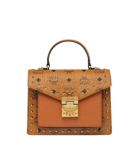 MCM Patricia Park Ave 铆钉皮革斜挎包 SATCHEL - 小号 - 干邑色