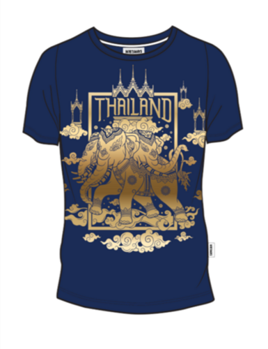 MAHANAKHON 泰国神话三头神象深蓝烫金T恤3XL