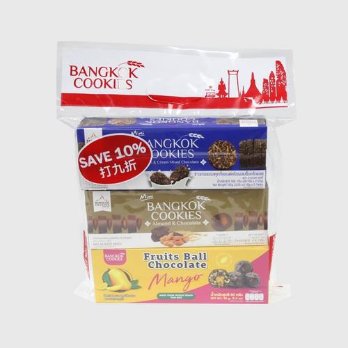 【店庆特惠】bangkok cookies曼谷小厨混合口味巧克力米饼300g（芒果夹心巧克力、轻甜牛奶巧克力、巧克力杏仁）