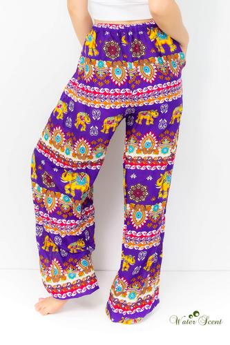 WATER SCENT紫色印度大象花纹休闲裤