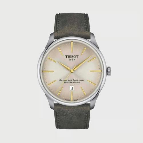 TISSOT天梭杜鲁尔皮带金色指针男士机械腕表42mm