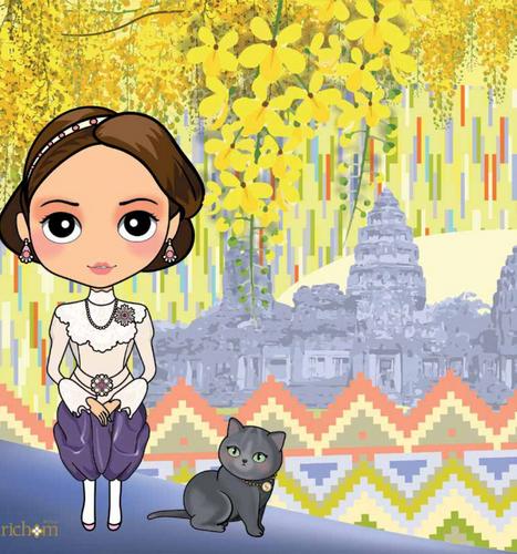 SIRICHOM 丝绸围巾f Sweet Bang Pa In - Yellow