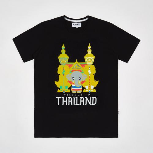 MAHANAKHON玛哈那空泰式风情欢迎卡通黑色短袖T恤S码