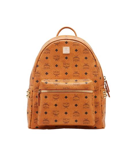 MCM BACKPACK 侧边铆钉双肩背包 - 小号 - 干邑色