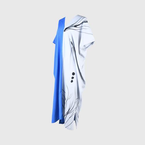 AL-HAMEEN BATIK拼色蓝灰连衣裙