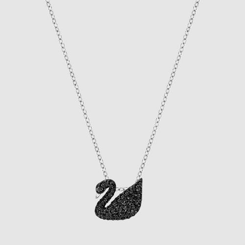 【国际品牌】SWAROVSKI施华洛世奇标志水晶黑天鹅镀铑项链吊坠38cm