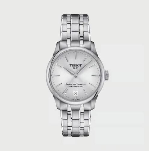 TISSOT天梭杜鲁尔女士钢表带白面机械腕表34mm