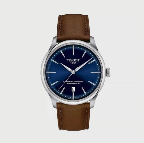 TISSOT天梭杜鲁尔男士蓝面皮带机械腕表39mm
